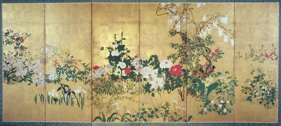 Flowers of the Four Seasons (bläck & wc på bladguld papper)